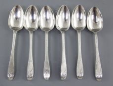 A set of six Irish silver bright cut engraved Celtic tip dessert spoons, hallmarked Dublin (2)