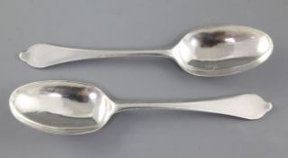 A pair of William III silver dognose rat tail table spoons hallmarked for London 1698 (makers mark