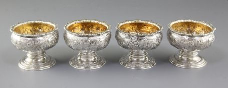 A set of four large George III silver table salts, by Robert Hennell I, hallmarked London 1784,