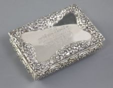 A Victorian silver table presentation snuff box, by Nathaniel Mills, hallmarked Birmingham 1838,