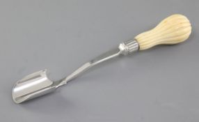 A Victorian ivory handled silver stilton scoop, by Martin,Hall & Co, hallmarked Sheffield 1880, with