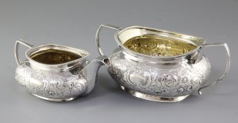 A George III silver sugar bowl and cream jug, by James Turner, hallmarked London 1805, both pieces