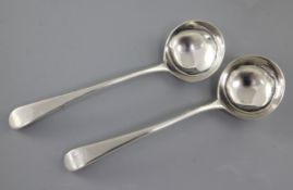 A pair of George III silver Old English pattern sauce ladles, by George Smith III, hallmarked London