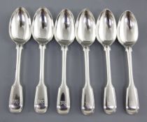 A set of six Victorian silver fiddle and thread dessert spoons, by Henry Lias & Son, hallmarked