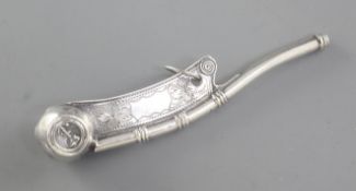 A Victorian silver bosun's call, hallmarked Birmingham, 1860 and made by Hilliard and Thomason, with