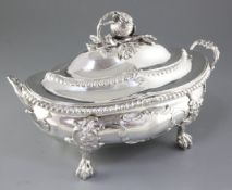An impressive early Victorian Irish silver two handled oval soup tureen and cover, by Patrick