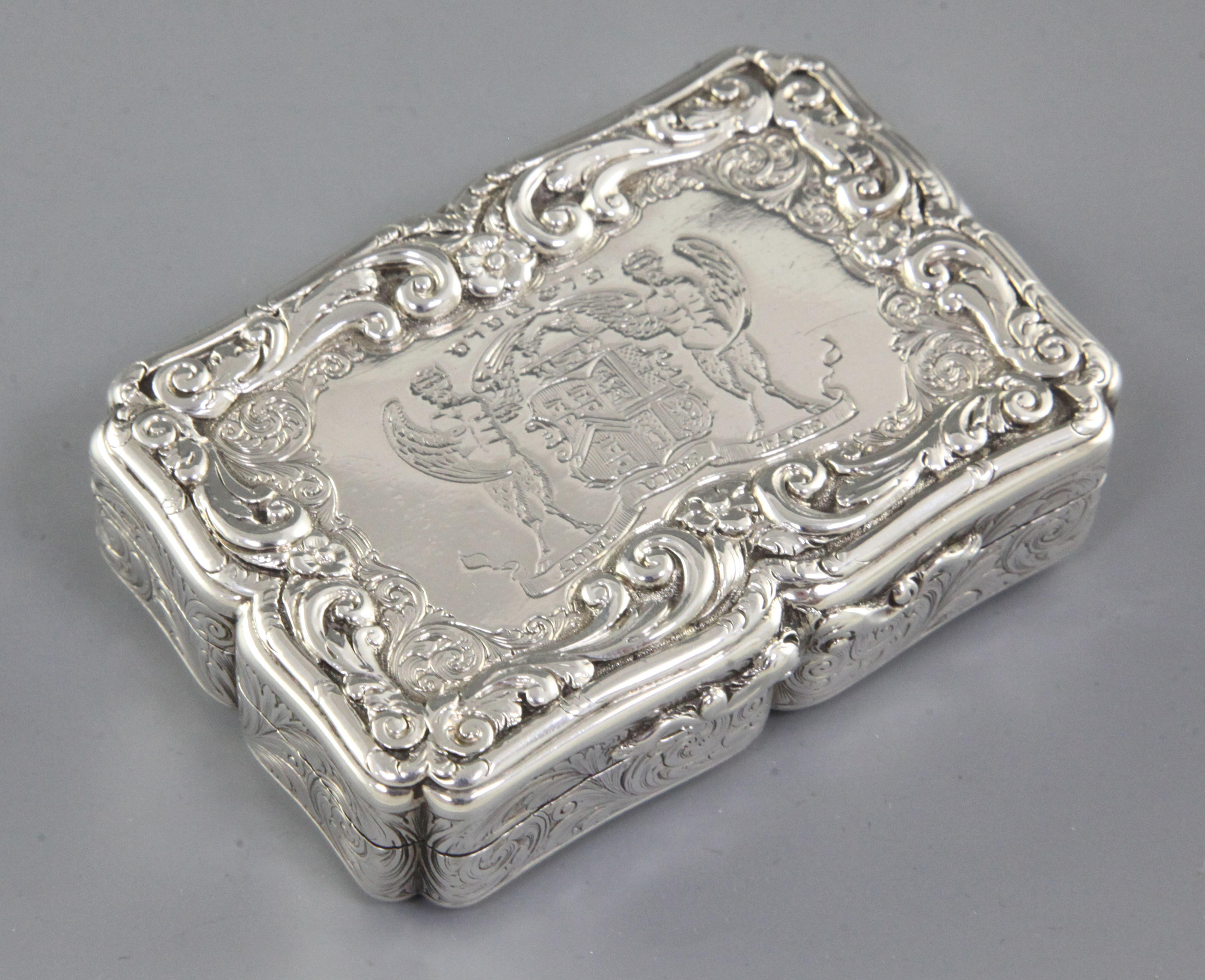 A good Victorian silver presentation table snuff box, by Nathaniel Mills, hallmarked Birmingham