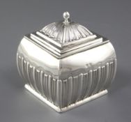 A Victorian demi fluted silver tea caddy and cover, by Stokes & Ireland, hallmarked for