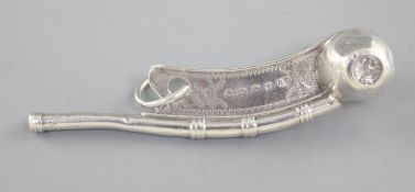 A Victorian silver bosun's call, hallmarked Birmingham 1873, maker by George Unite, traditional in