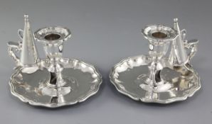 A pair of early Victorian silver chambersticks with conical snuffers, by Edward, Edward Jn, John &