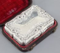 A good early Victorian silver table snuff box in original fitted case, by Nathaniel Mills,