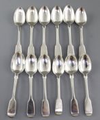 A set of twelve George IV and early Victorian silver tea spoons , hallmarked London 1827-47 mainly
