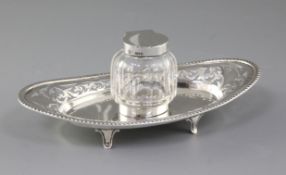 A Victorian silver and cut glass inkstand, by Haseler & Bill, hallmarked for London 1899, of pierced