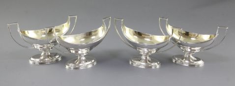 A set of four George III silver salts, by Robert & David Hennell, London 1798, of oval boat shape