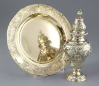 A matched George V silver gilt strawberry set, hallmarked London 1910, dish made by D & J Wellby and