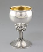 A good Edwardian Arts & Crafts planished silver goblet, by Omar Ramsden & Alwyn Carr, hallmarked