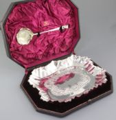 A cased late Victorian silver fruit set, by Rupert Favell, hallmarked London 1892, of shaped