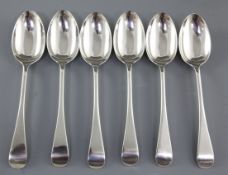 A set of six Victorian silver Old English pattern dessert spoons, by John Round & Sons, hallmarked