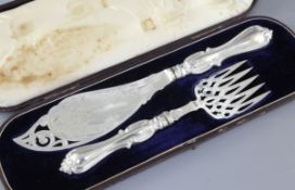 A cased set of early Victorian silver fish servers, makers James William & Henry Harrison and