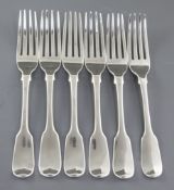 A set of six George IV silver fiddle pattern table forks, by Randall Chatterton, hallmarked London