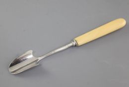 A George III silver stilton scoop, with ivory handle, hallmarked London 1805, maker John