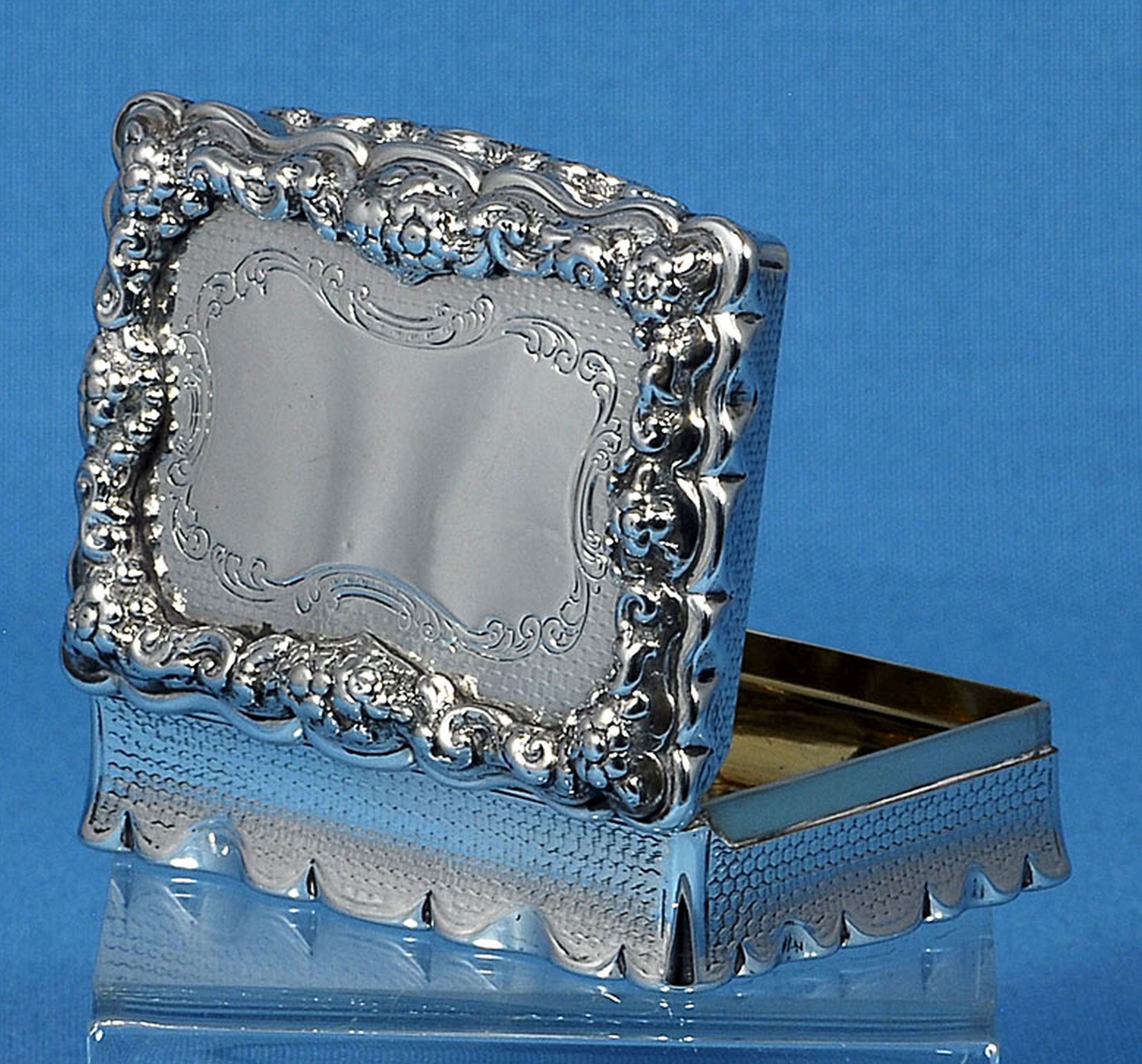 A Victorian silver rectangular table snuff box, by Yapp & Woodward, hallmarked Birmingham 1850, with - Image 5 of 13