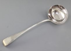 A George III silver Old English beaded pattern soup ladle, by Sarah & John William Blake, hallmarked