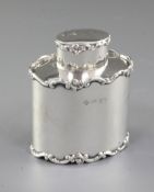 An Edwardian silver tea caddy and cover, by Horace Woodward & Co Ltd, hallmarked London, 1902, of