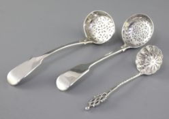 An early Victorian silver fiddle pattern sifter spoon, by John Harris IV, hallmarked London 1841 and