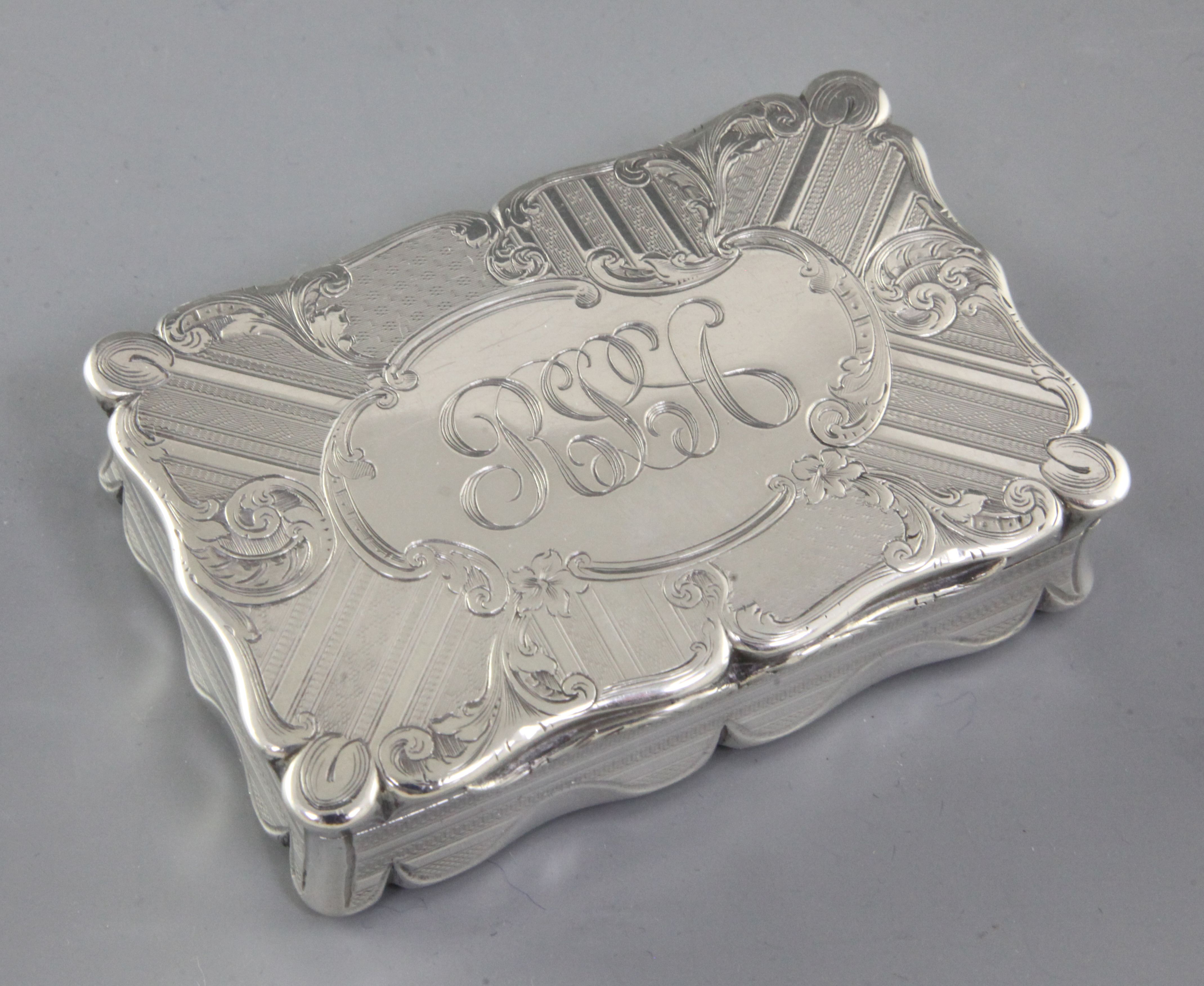 An early Victorian engine turned silver table snuff box, by Edward Smith, hallmarked Birmingham