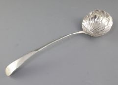A George III silver Old English pattern soup ladle, by John Lambe, hallmarked London 1786, with