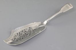 An early Victorian provincial silver fiddle pattern fish slice, By Robert, James & Josiah
