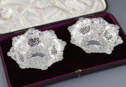 A cased pair of Victorian silver bon bon dishes, by S. Blanckensee & Sons Ltd, hallmarked Birmingham