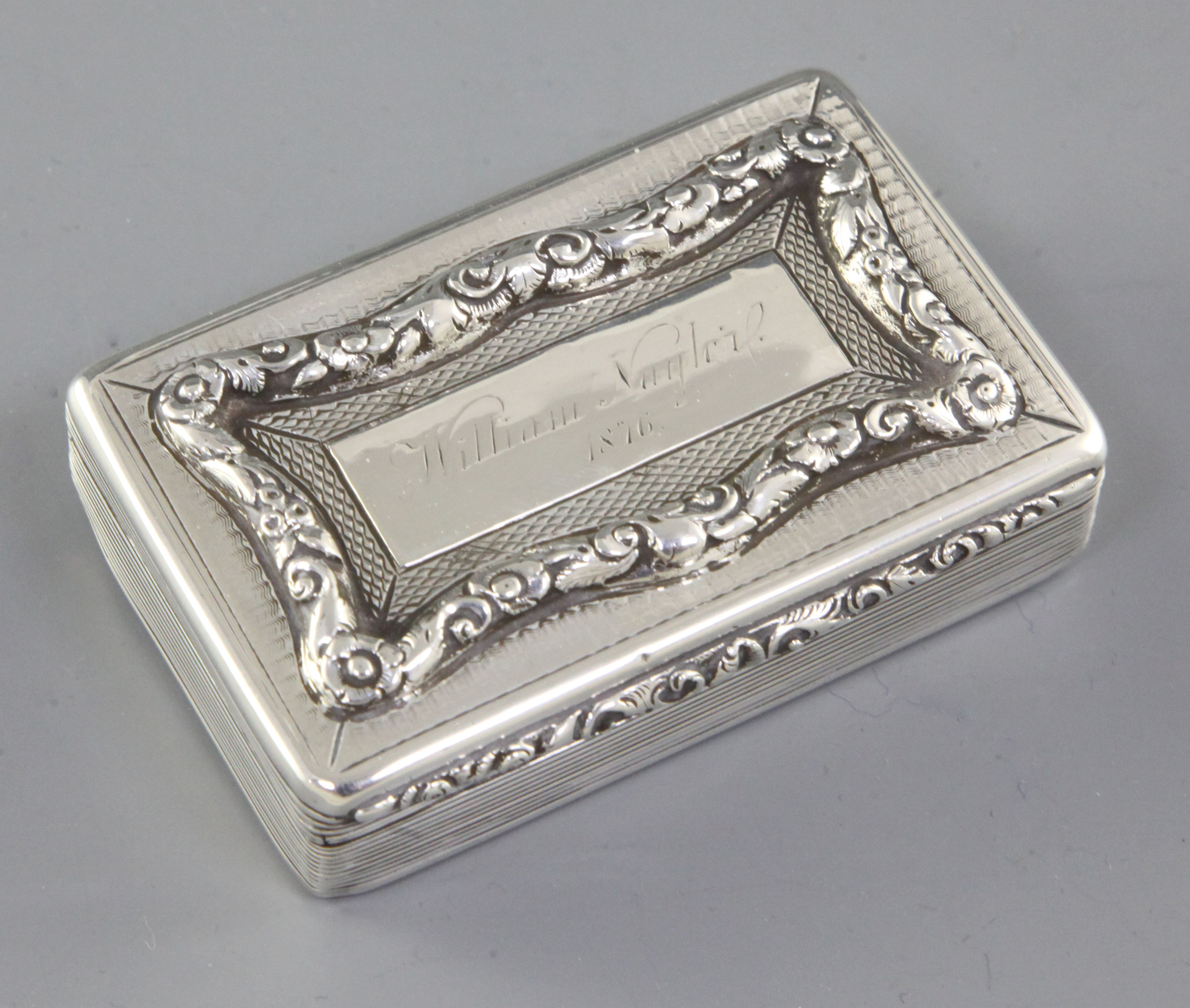 An early Victorian silver snuff box, by Francis Clark, hallmarked Birmingham 1840, of rectangular