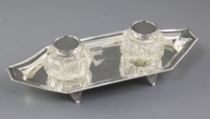 A Victorian silver shaped octagonal inkstand, by Stokes & Ireland Ltd, hallmarked for Chester