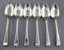 A set of six George III silver Old English pattern table spoons, hallmarked London 1809, Richard