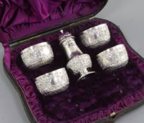 A cased Victorian silver five piece cruet set, by George Maudsley Jackson, hallmarked London 1883,
