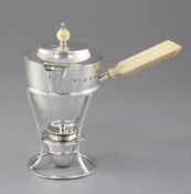 A late Victorian silver brandy pan, cover, burner and stand, by Thomas White, all hallmarked