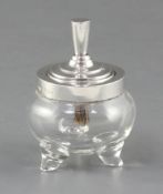 An Edwardian silver topped glass letter paste bottle, by Levi & Salaman, with original integral