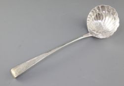 A George III Irish silver soup ladle, by Michael Keating, hallmarked Dublin 1773, with a hook end