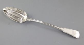 A George III silver fiddle and thread pattern straining spoon, by Stephen Adams II, hallmarked