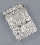 An early Victorian silver Castle top card case of Warwick castle in high relief, by George Unite,