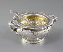 A heavy early Victorian two handled silver master table salt, by John Tapley, hallmarked London