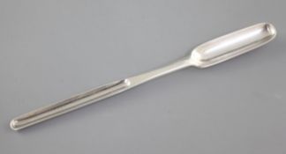 An early George II silver marrow scoop, with engraved initial, hallmarked London 1728, makers Hugh