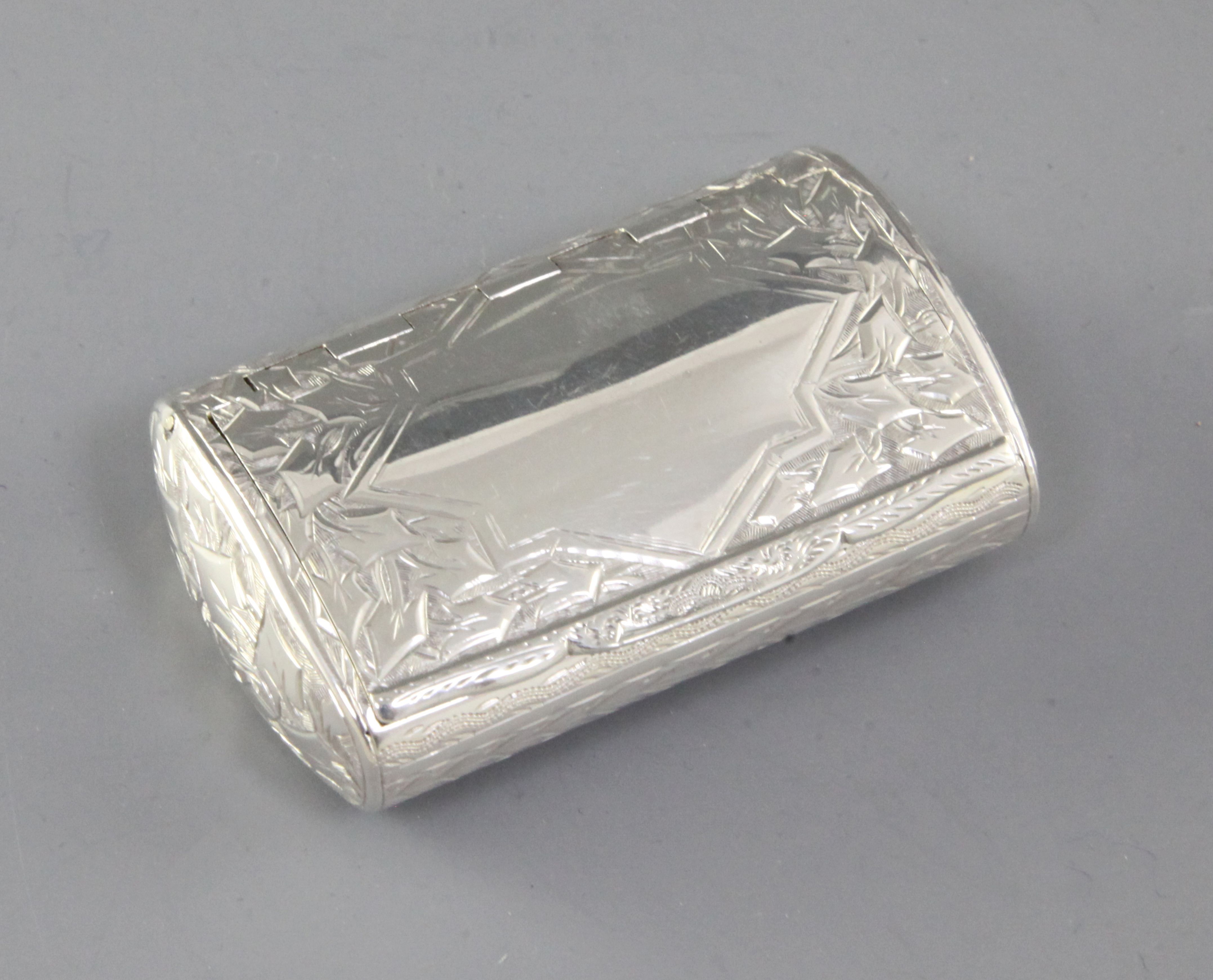 A Victorian silver snuff box, by Hilliard & Thomason, hallmarked Birmingham 1879, of elliptical