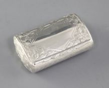 A Victorian silver snuff box, by Hilliard & Thomason, hallmarked Birmingham 1879, of elliptical