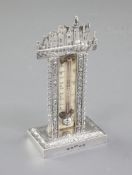 A rare William IV novelty silver castle top thermometer, by Joseph Wilmore, hallmarked Birmingham
