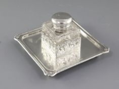 A Victorian silver square inkstand, by Atkin Brothers, hallmarked Sheffield 1895, the inkwell