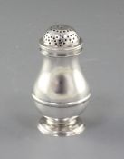 An early George II silver bun pepper pot, hallmarked for London 1729, maker, possibly George Weir,