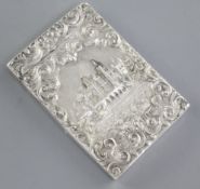 A good William IV silver double sided castle top card case by Taylor & Perry, depicting in relief,